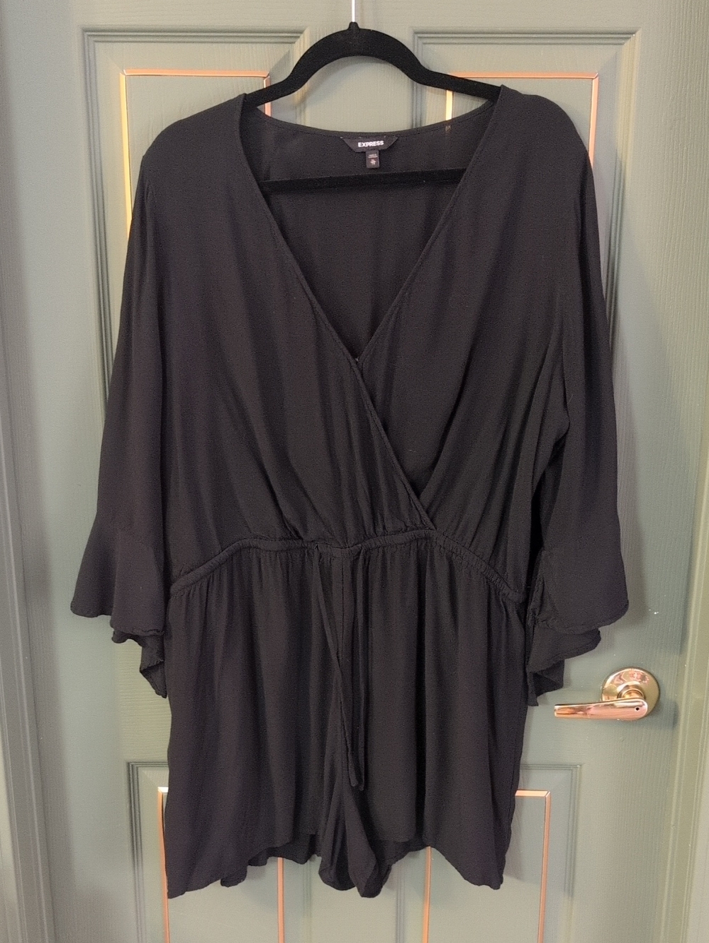 Express Black Long-Sleeve V-Neck Wrap Romper